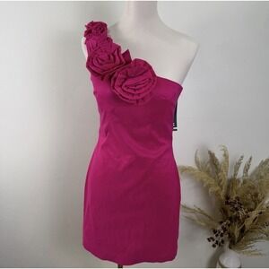 NWT AX Paris Size 10 One Shoulder 3D Floral Appliqué Fuchsia Hot Pink Mini Dress
